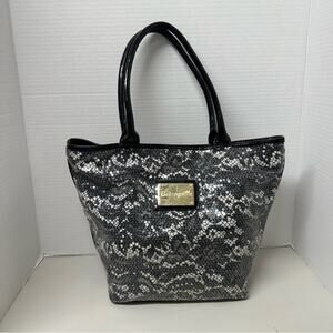 Betsyville Black White Floral Sequined Tote Bag Handbag Tote Purse Y2K McBling